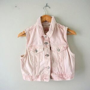Levi's Pink Denim Cropped Sleeveless Jean Indie Skater Boho Classic Vest